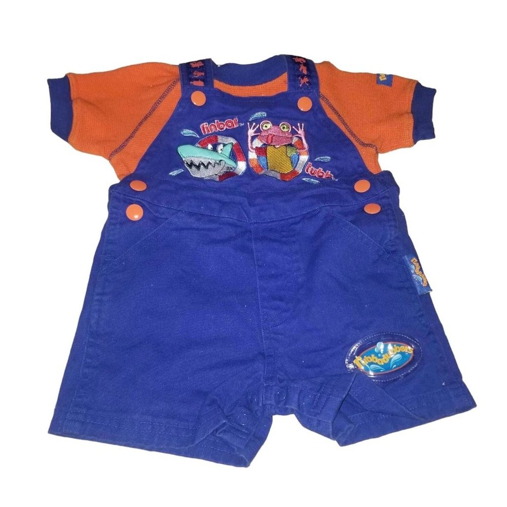 Rubbadubbers Bib Overalls Infant 12M Blue Finbar Shark Tubb Frog Embroidered